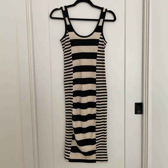 French Connection Black and Cream Striped Dress - Picture 1 of 2